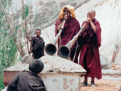 Monks blowing horns Lhasa 60